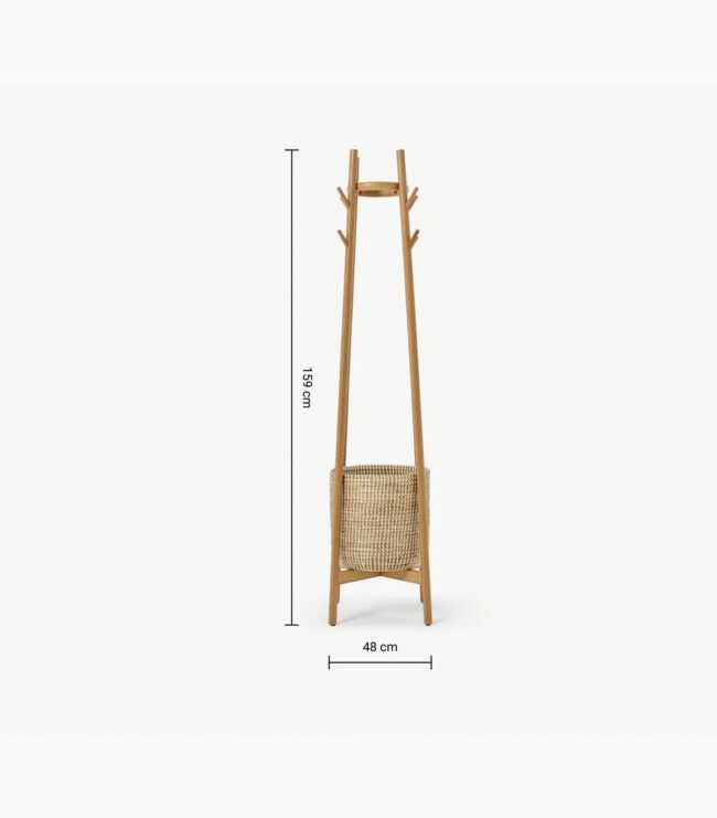 ⁦Manu Coat Stand with Natural Seagrass Basket⁩ - الصورة ⁦4⁩