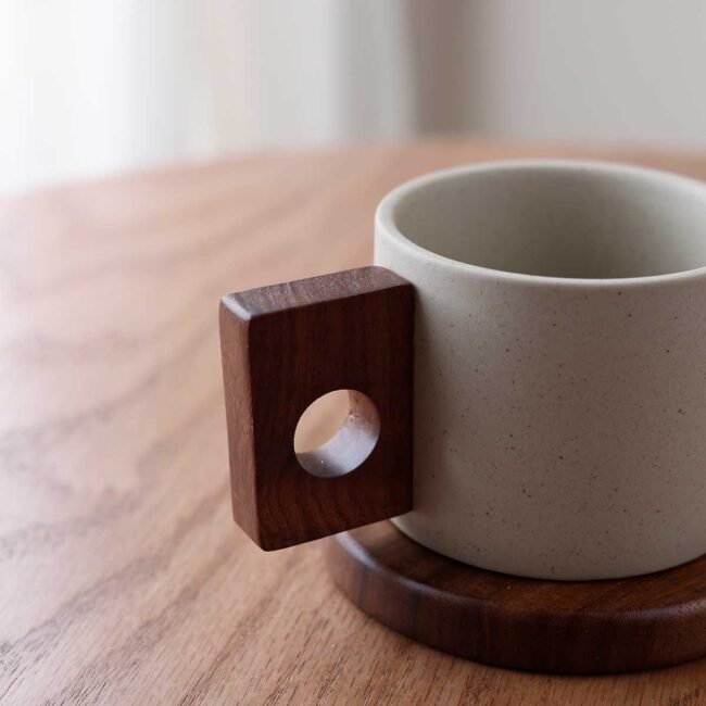 Ceramic mug with wooden coaster - Image 2