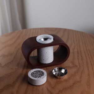 White Cylinder Ceramic Incense Burner with Brown Wooden Holder Base
