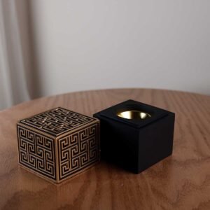 Rectangular Ceramic Incense Burner with Golden Pattern