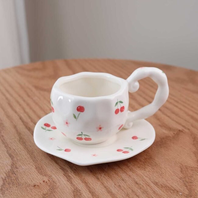 Handmade mug with cherries