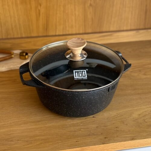 Granite Cooking Pot with Glass Lid and Side Handles - 6.6 Liters