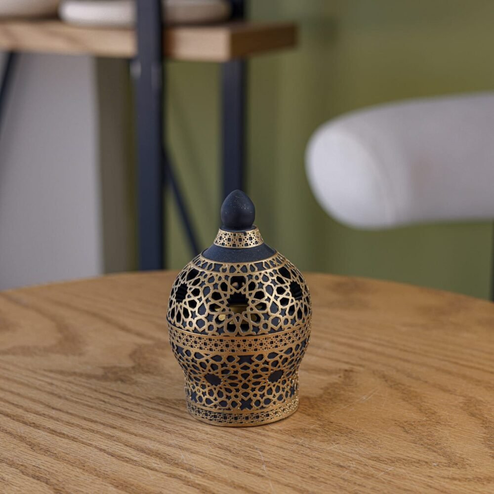 Rounded Dome Ceramic Incense Burner with Islamic Golden Pattern - Image 1