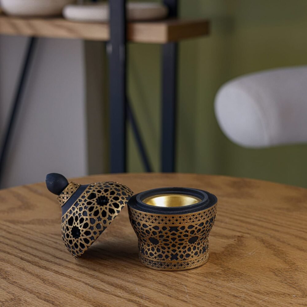 Rounded Dome Ceramic Incense Burner with Islamic Golden Pattern - Image 2