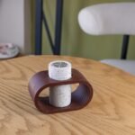 White Cylinder Ceramic Incense Burner with Brown Wooden Holder Base