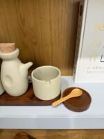 Ceramic Oil and Spice Set with Wooden Base - Image 3