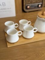 Porcelain Tea Set with Teapot, 4 Cups, and Wooden Tray - Image 3
