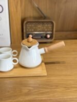 Porcelain Tea Set with Teapot, 4 Cups, and Wooden Tray - Image 4