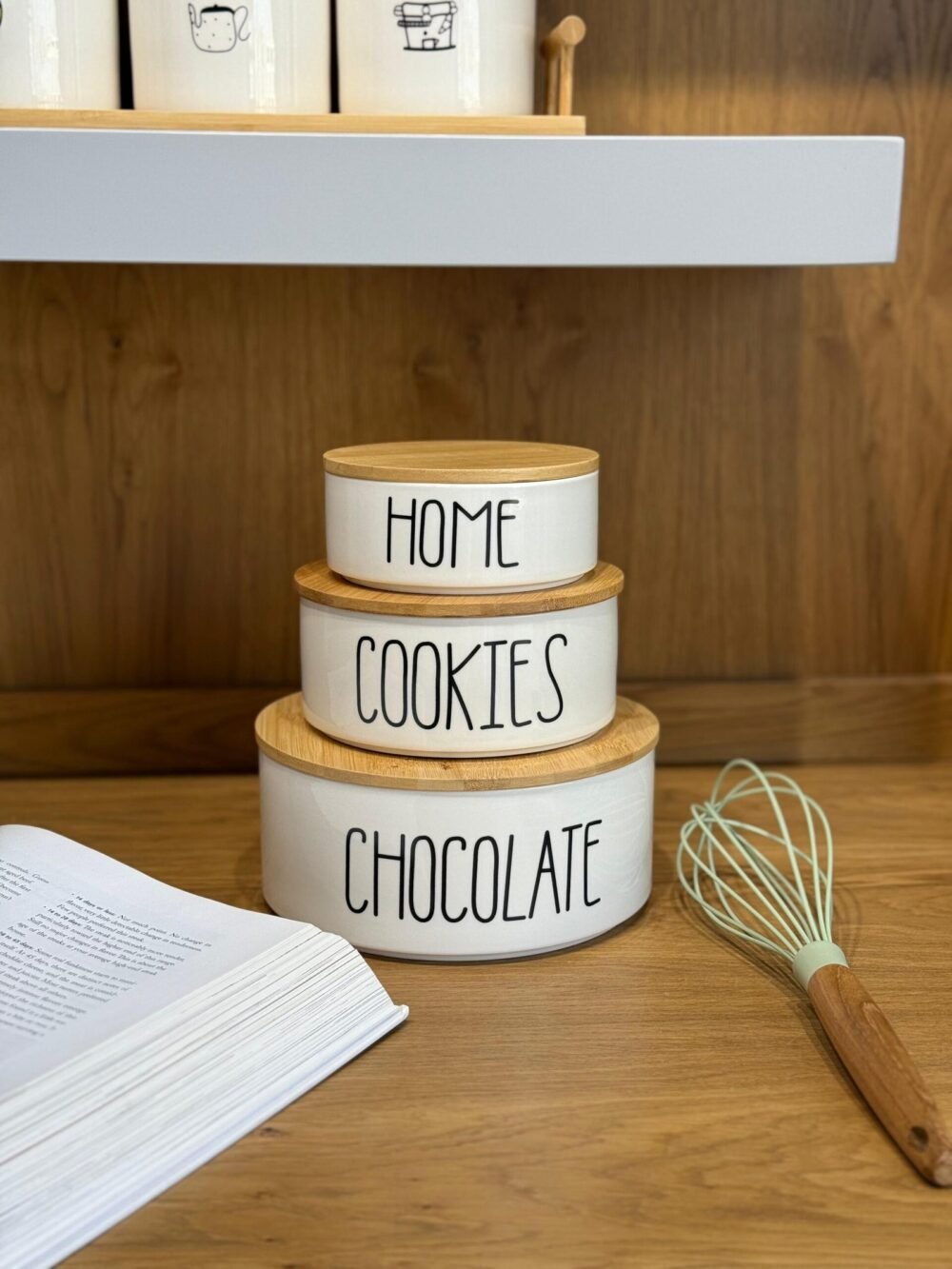 3-Piece Round Porcelain Storage Jars with Wooden Lids - Image 4