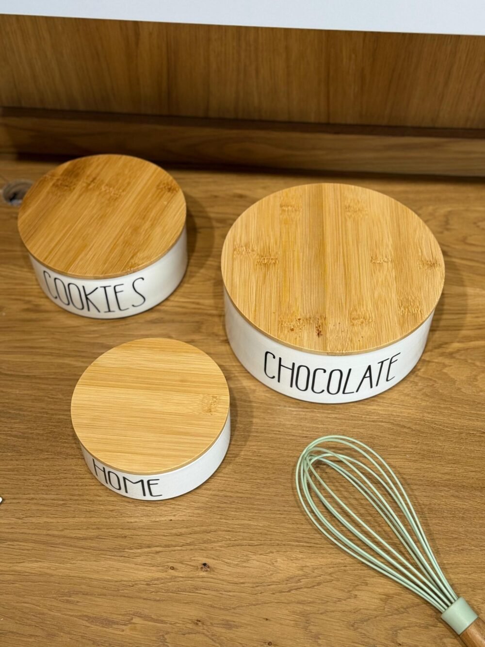 3-Piece Round Porcelain Storage Jars with Wooden Lids - Image 3