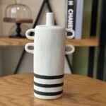 Artistic Vase with Black Stripes and Side Handles