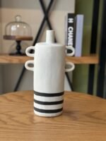 Artistic Vase with Black Stripes and Side Handles