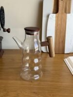 700ml Rippled Glass Oil Dispenser with Wooden Handle