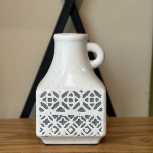 Small Ceramic Vase with Geometric Cutout Design