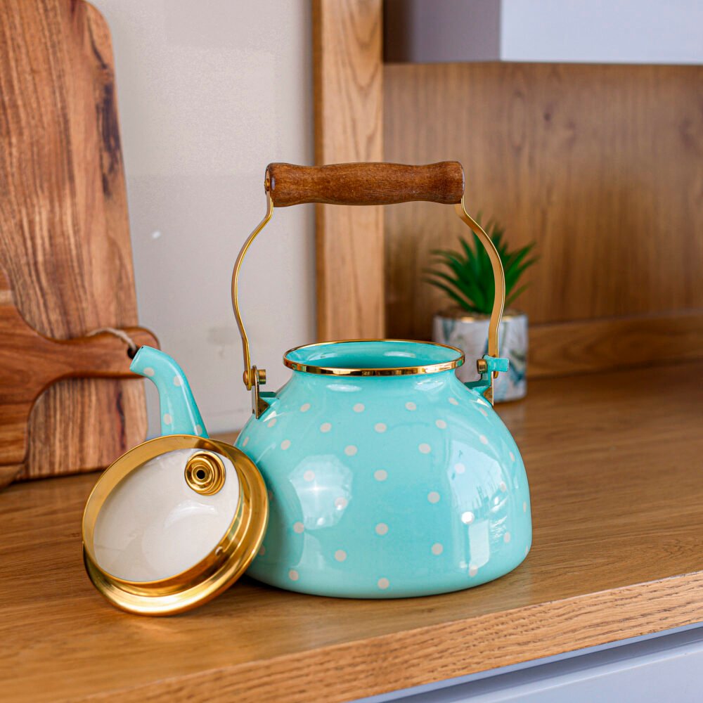 Classic Metal Teapot with Wooden Handle - Image 2