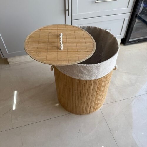 Bamboo Laundry Hamper with Fabric Liner and Lid