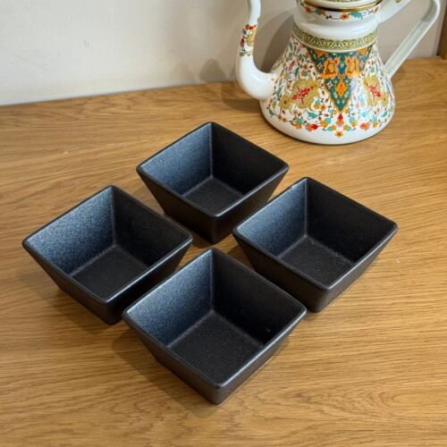 Set of 4 Heavy Porcelain Matte Black Square Serving Bowls