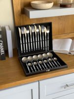 24-Piece Stainless Steel Cutlery Set with Elegant Wooden Handles