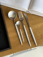 24-Piece Stainless Steel Cutlery Set with Elegant Wooden Handles - Image 3