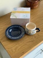Blue Floral Porcelain Tea Cup with Saucer - Image 3