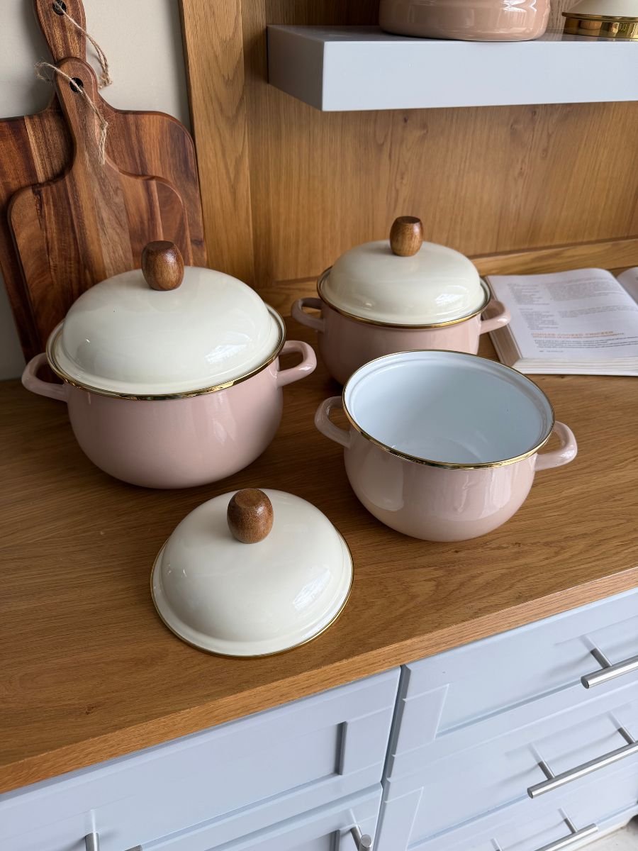 100 قدر طهي بمادة المينا بغطاء 3 قطع - الصورة 1