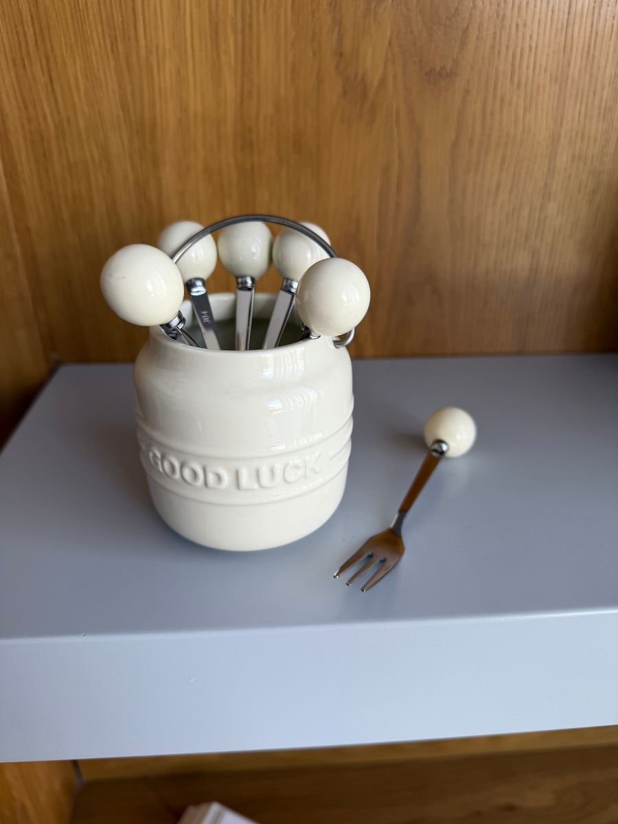 182 طقم شوك تقديم حلويات مع حامل خزفي – 6 قطع - الصورة 1