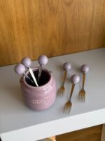 ⁦طقم شوك تقديم حلويات مع حامل خزفي – 6 قطع⁩ - الصورة ⁦2⁩