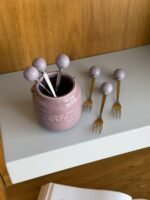 ⁦طقم شوك تقديم حلويات مع حامل خزفي – 6 قطع⁩ - الصورة ⁦3⁩