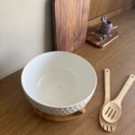 Ceramic Serving Plate with Wooden Base