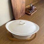 Ceramic Serving Plate with Wooden Base
