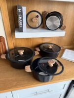 Granite Cookware Set with Glass Lids & Wooden Handles
