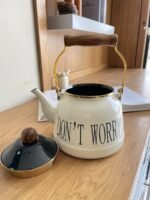 Enamel Tea Kettle with Wooden Handle - Image 2