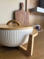 Ceramic Bowl with Lid, Wooden Base, and Spoon - Image 4