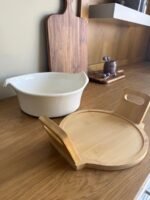 Ceramic Serving Bowl with Wooden Base and Handles - Image 4