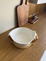 Ceramic Serving Bowl with Wooden Base and Handles - Image 5