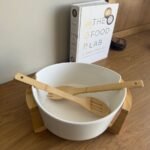 Ceramic Serving Bowl with Lid and Wooden Base