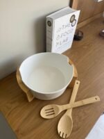 Ceramic Serving Bowl with Lid and Wooden Base - Image 2