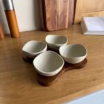 4-Piece Ceramic Serving Bowl Set with Wooden Tray