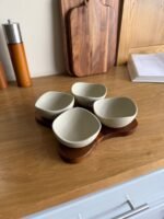 4-Piece Ceramic Serving Bowl Set with Wooden Tray