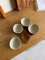 4-Piece Ceramic Serving Bowl Set with Wooden Tray - Image 2