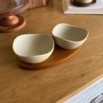 2-Piece Ceramic Serving Bowl Set with Wooden Tray