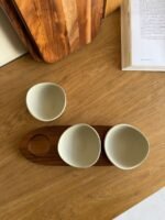 3-Piece Ceramic Serving Bowl Set with Wooden Tray - Image 2