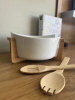 Ceramic Serving Bowl with Lid and Wooden Base - Image 3