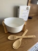 Ceramic Serving Bowl with Lid and Wooden Base - Image 4