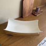 Rectangular Ceramic Serving Plate with Wooden Base