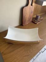 Rectangular Ceramic Serving Plate with Wooden Base