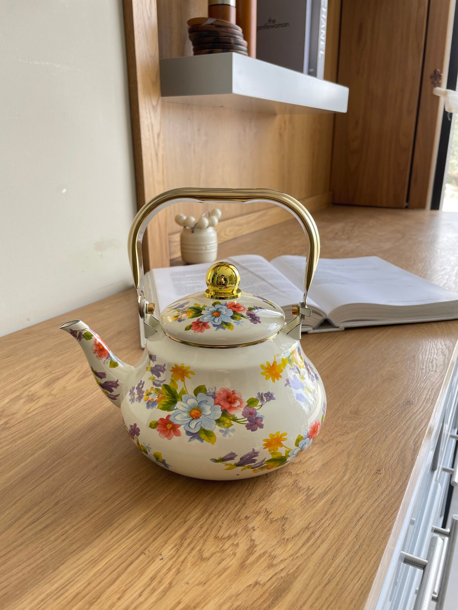 IMG_2391.JPG Enamel Tea Kettle – Floral Design - Image 1