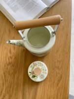 Enamel Tea Kettle – Floral Design with Wooden Handle - Image 3