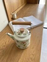 Enamel Tea Kettle – Floral Design with Wooden Handle - Image 2