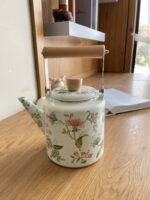 Enamel Tea Kettle – Floral Design with Wooden Handle
